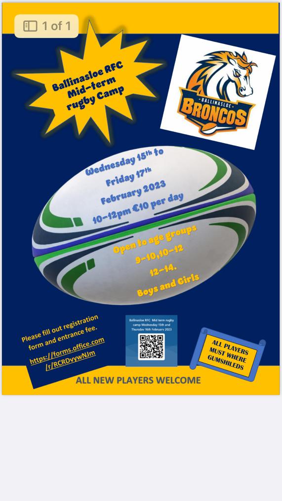 Ballinasloe Mid Term Rugby Camp – Kilglass National School